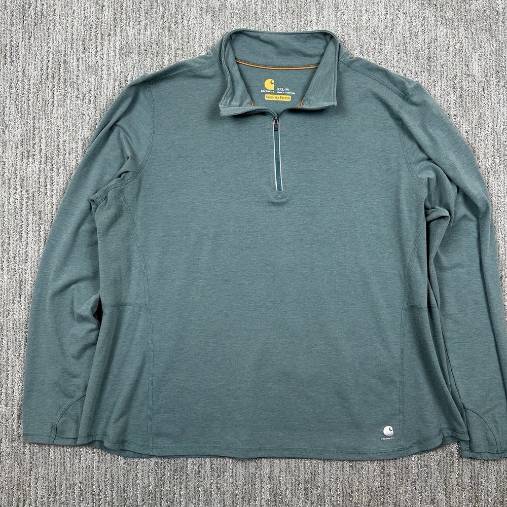 Carhartt Womens 2XL Green Quarter Zip Force Delmont Slightly Fitted L/S Workwear